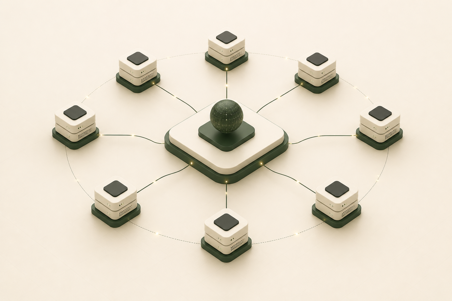 Abstract cluster of machines connected to a shared inference gateway.