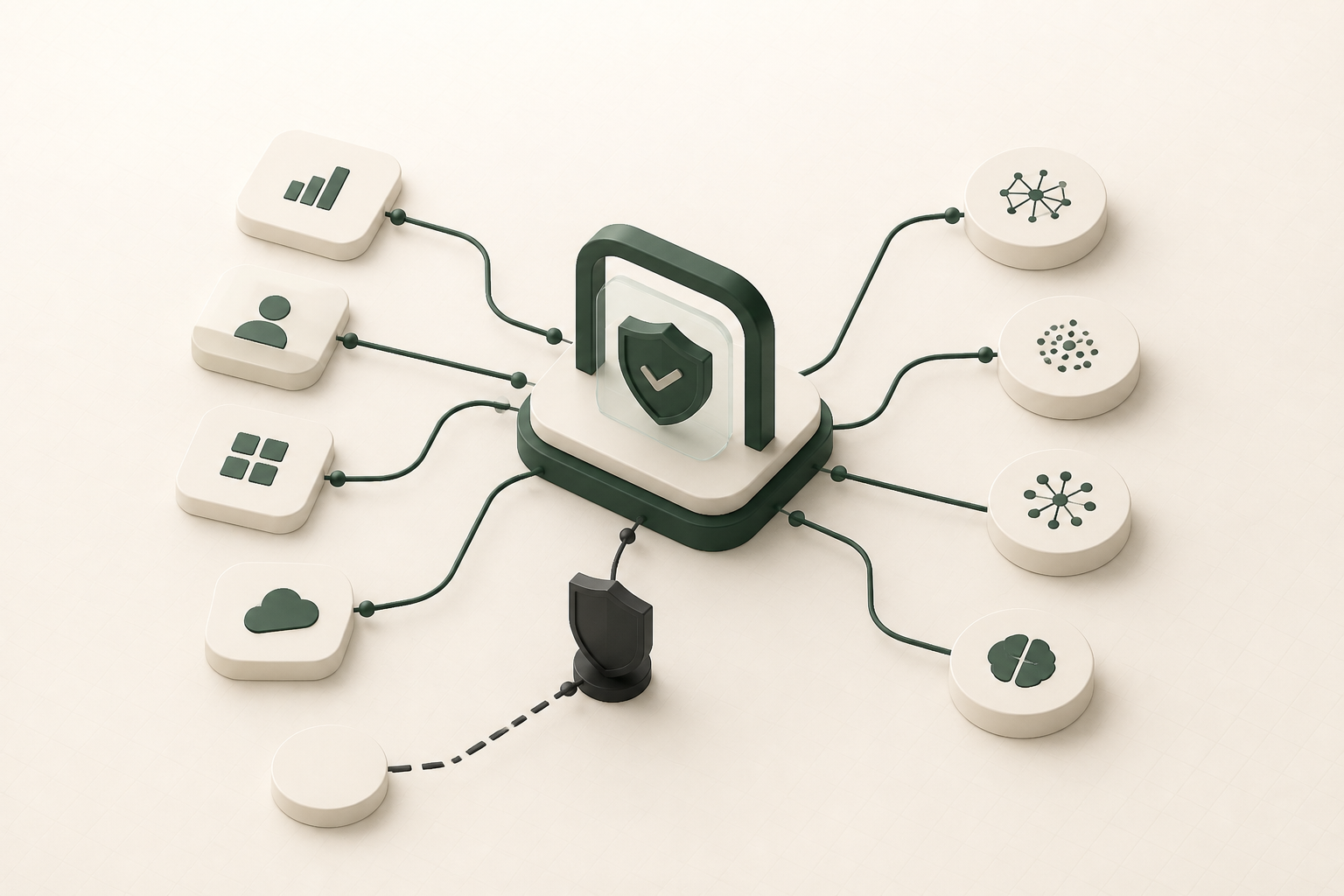Abstract access gateway approving business AI app and model connections.