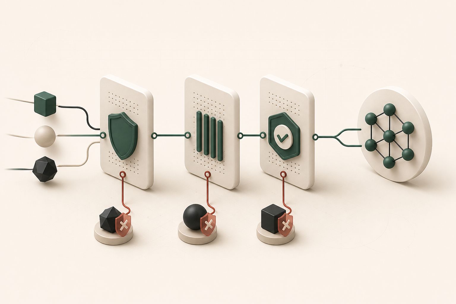 Abstract layered guardrails filtering requests before they reach model infrastructure.
